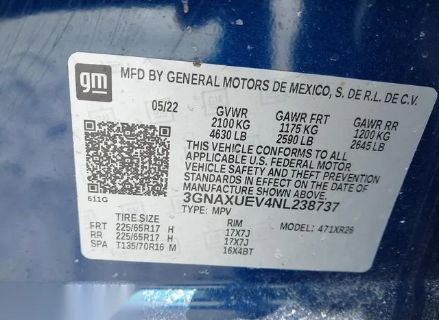 3GNAXUEV4NL238737 2022 2022 Chevrolet Equinox- Awd Lt 9