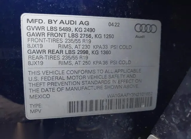 WA1GAAFY3N2101652 2022 2022 Audi Q5- Premium 45 Tfsi S Line 9