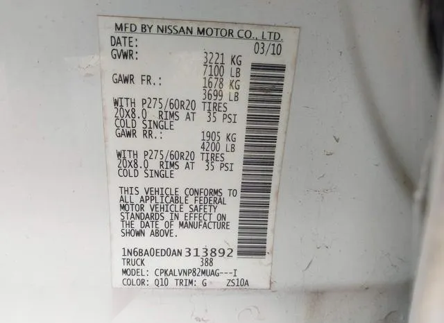 1N6BA0ED0AN313892 2010 2010 Nissan Titan- LE 9