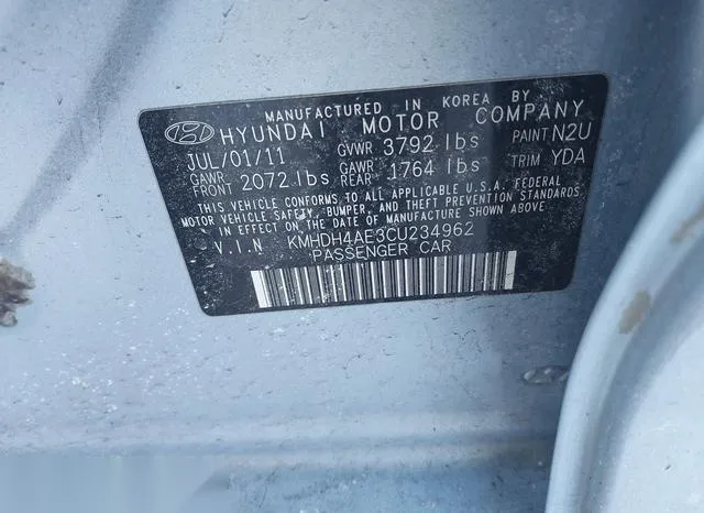 KMHDH4AE3CU234962 2012 2012 Hyundai Elantra- Gls -ulsan Plant- 9