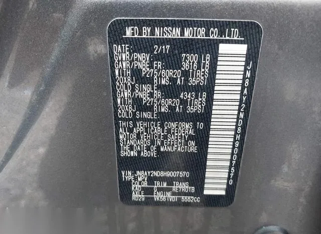 JN8AY2ND8H9007570 2017 2017 Nissan Armada- Platinum 9