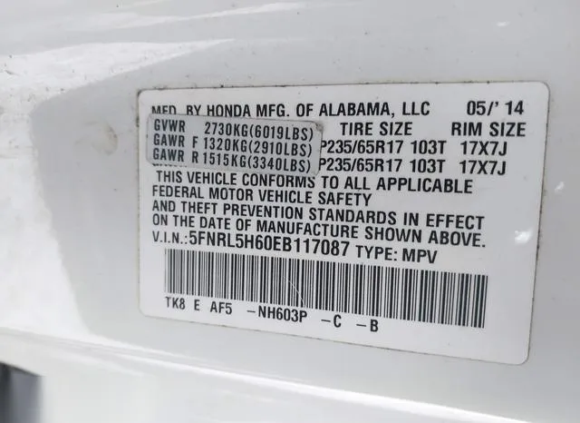 5FNRL5H60EB117087 2014 2014 Honda Odyssey- Ex-L 9