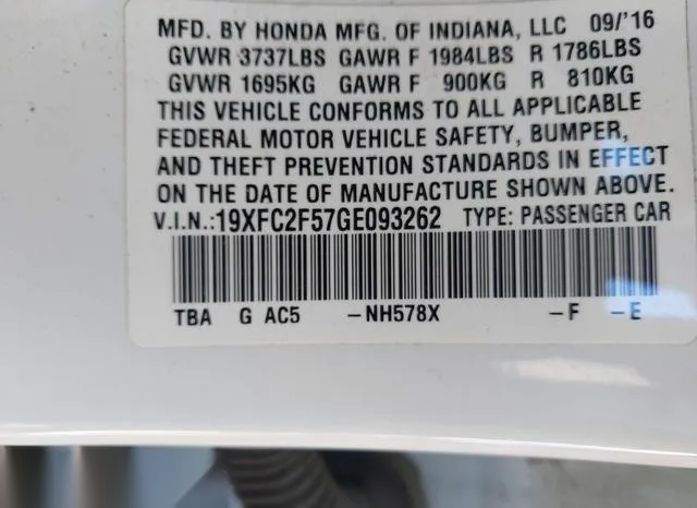 19XFC2F57GE093262 2016 2016 Honda Civic- LX 9