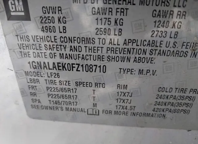 1GNALAEK0FZ108710 2015 2015 Chevrolet Equinox- LS 9