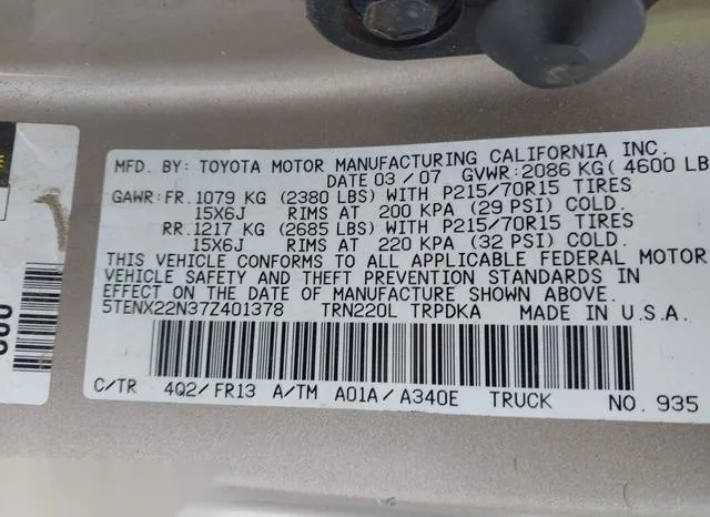 5TENX22N37Z401378 2007 2007 Toyota Tacoma 9