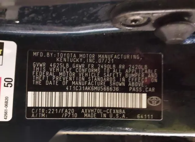 4T1C31AK6MU566636 2021 2021 Toyota Camry- Le Hybrid 9