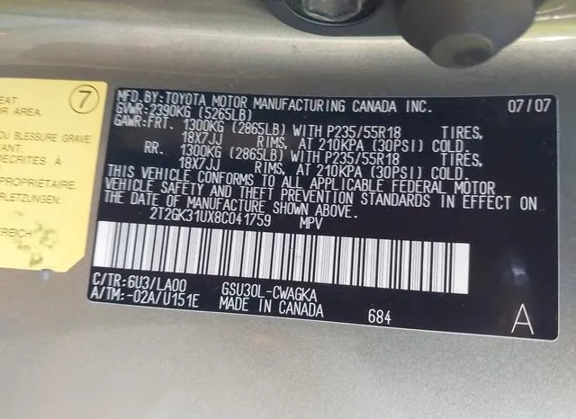 2T2GK31UX8C041759 2008 2008 Lexus RX- 350 9