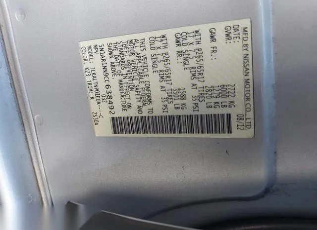 5N1AR1NN9CC638492 2012 2012 Nissan Pathfinder- SV 9