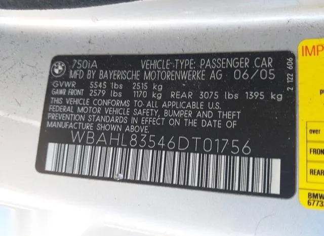 WBAHL83546DT01756 2006 2006 BMW 7 Series- 750I 9