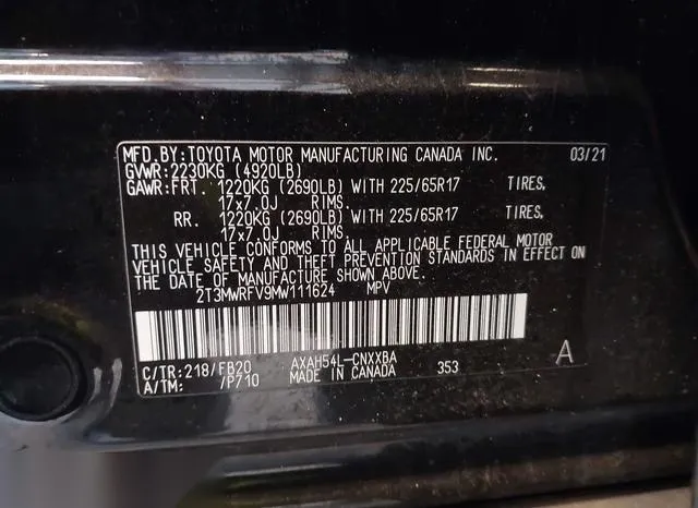 2T3MWRFV9MW111624 2021 2021 Toyota RAV4- Hybrid LE 9