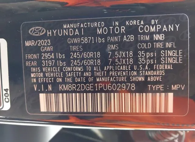 KM8R2DGE1PU602978 2023 2023 Hyundai Palisade- Sel 9