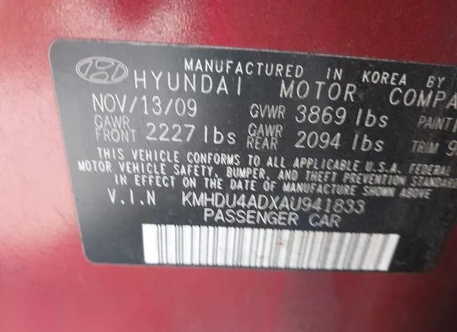 KMHDU4ADXAU941833 2010 2010 Hyundai Elantra- Gls 9