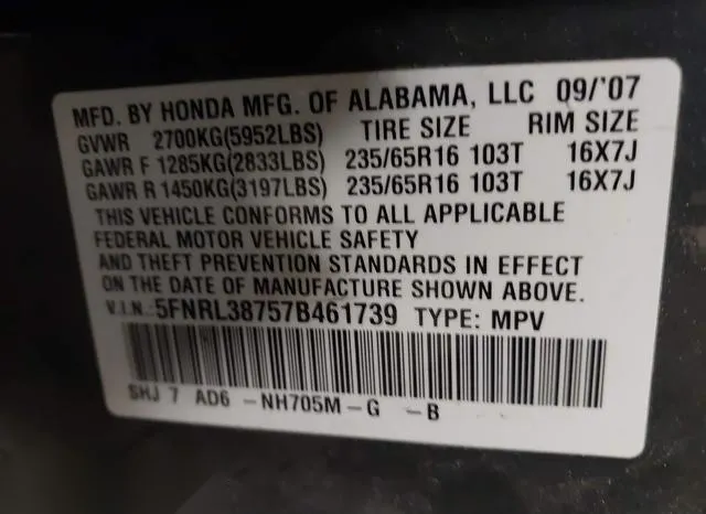 5FNRL38757B461739 2007 2007 Honda Odyssey- Ex-L 9