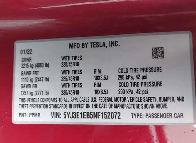 5YJ3E1EB5NF152072 2022 2022 Tesla Model 3- Long Range Dual 9