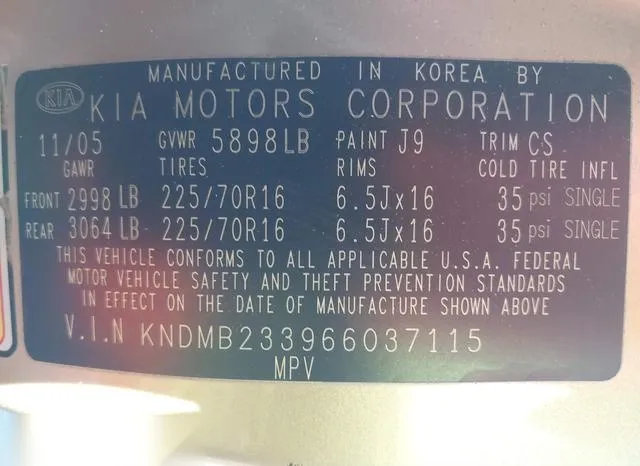 KNDMB233966037115 2006 2006 KIA Sedona- Ex/Lx 9