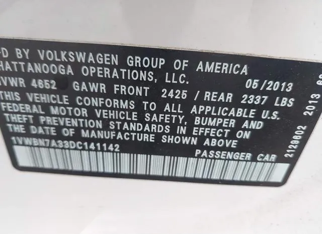 1VWBN7A33DC141142 2013 2013 Volkswagen Passat- 2-0L Tdi Se 9