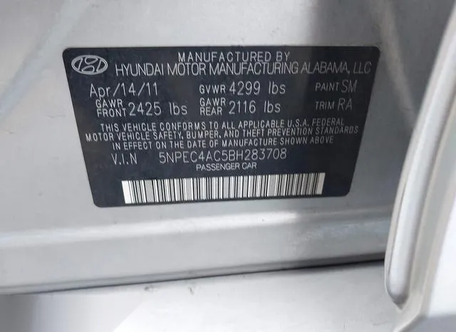 5NPEC4AC5BH283708 2011 2011 Hyundai Sonata- SE 9