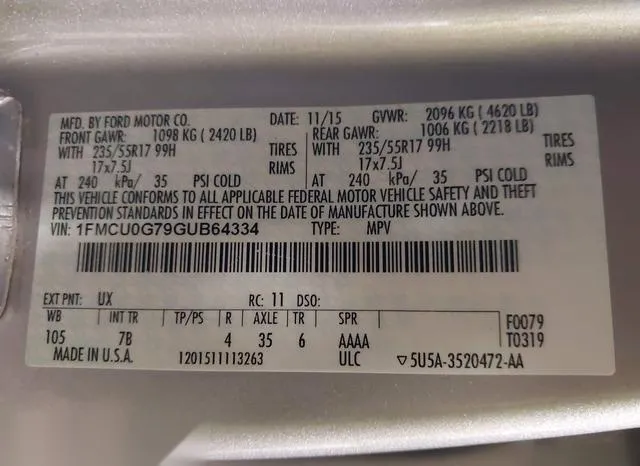 1FMCU0G79GUB64334 2016 2016 Ford Escape 9