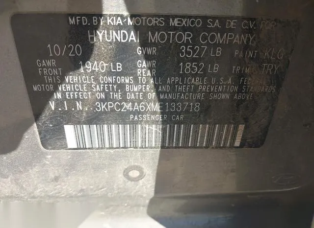 3KPC24A6XME133718 2021 2021 Hyundai Accent- SE 9