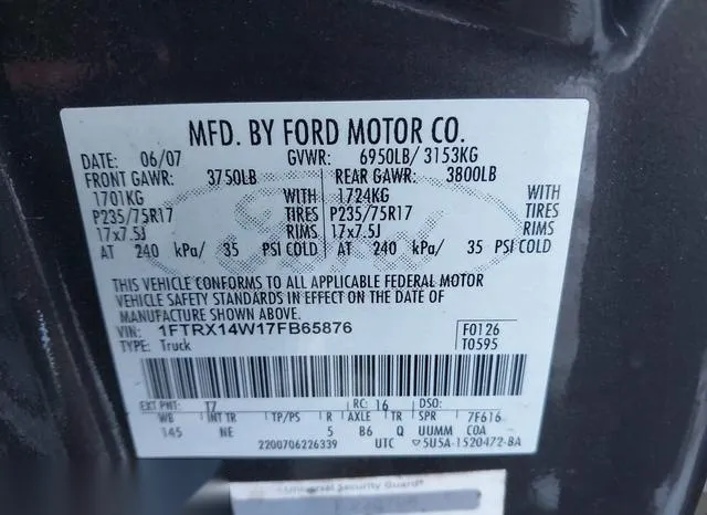 1FTRX14W17FB65876 2007 2007 Ford F-150- Fx4/Stx/Xl/Xlt 9