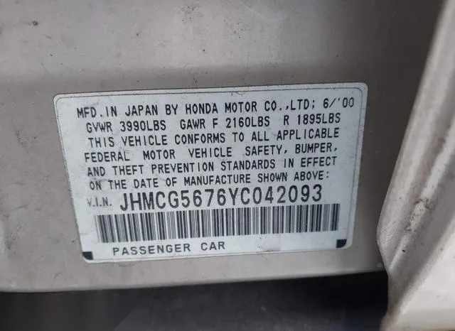 JHMCG5676YC042093 2000 2000 Honda Accord- Sedan 9