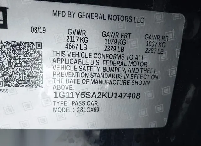 1G11Y5SA2KU147408 2019 2019 Chevrolet Impala- LS 9