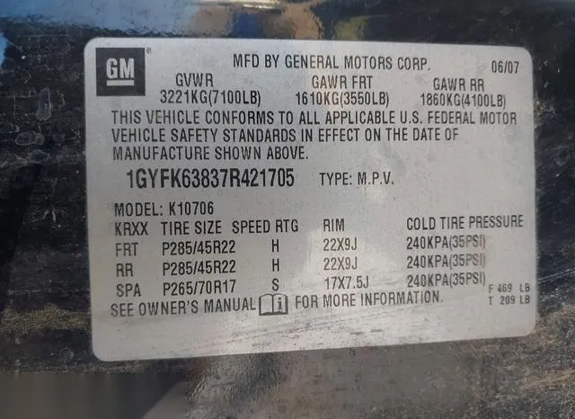 1GYFK63837R421705 2007 2007 Cadillac Escalade- Standard 9