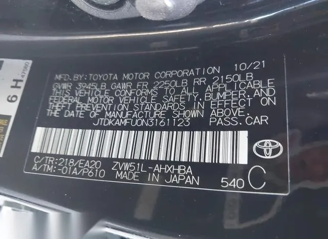 JTDKAMFU0N3161123 2022 2022 Toyota Prius- Xle 9