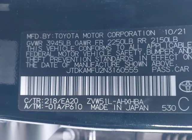 JTDKAMFU2N3160555 2022 2022 Toyota Prius- Xle 9