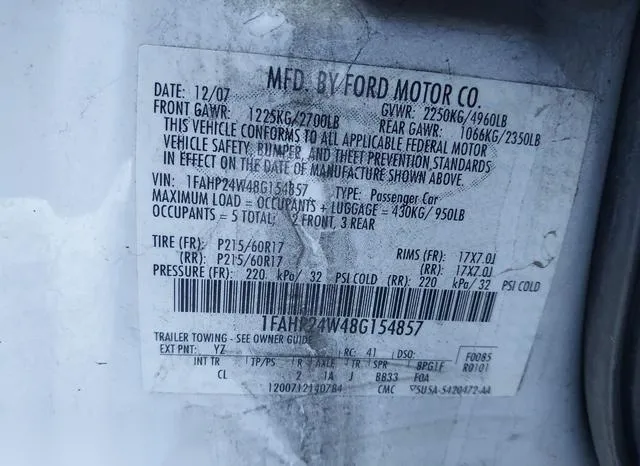 1FAHP24W48G154857 2008 2008 Ford Taurus- Sel 9