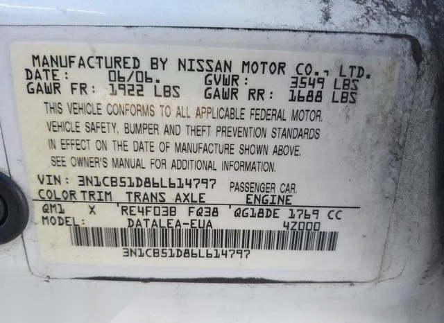 3N1CB51D86L614797 2006 2006 Nissan Sentra 9