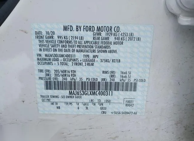 MAJ6S3GLXMC400311 2021 2021 Ford Ecosport- SE 9