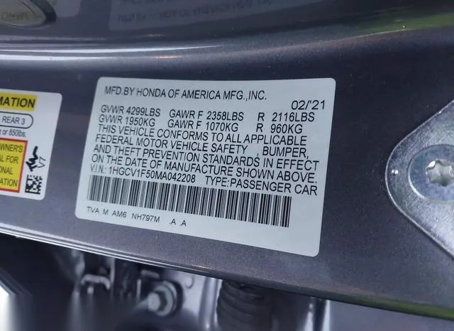 1HGCV1F50MA042208 2021 2021 Honda Accord- Ex-L 9