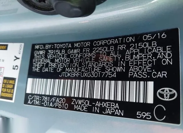 JTDKBRFUXG3017754 2016 2016 Toyota Prius- Two 9