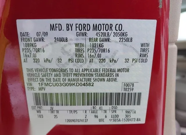 1FMCU03G09KD04582 2009 2009 Ford Escape- Xlt 9