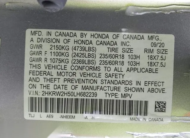 2HKRW2H50LH682239 2020 2020 Honda CR-V- Awd Ex 9