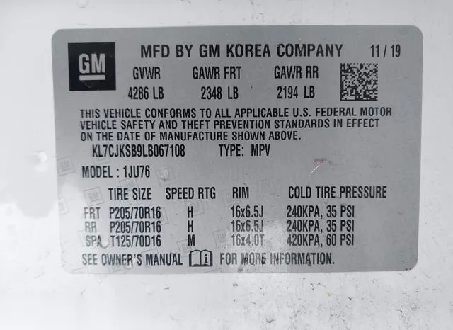 KL7CJKSB9LB067108 2020 2020 Chevrolet Trax- Fwd Ls 9