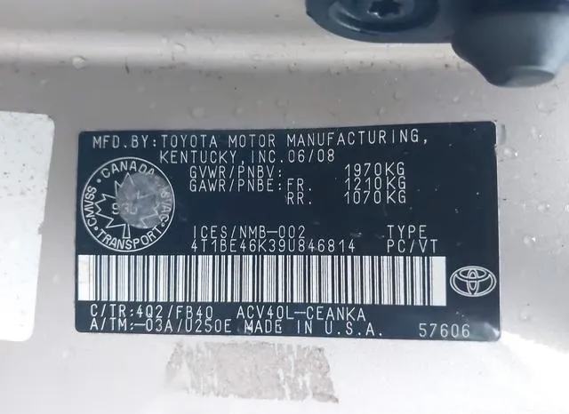 4T1BE46K39U846814 2009 2009 Toyota Camry- LE 9