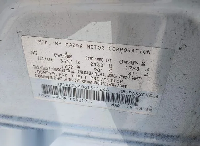 JM1BK324061511246 2006 2006 Mazda 3- S Grand Touring 9