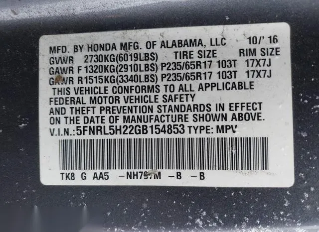 5FNRL5H22GB154853 2016 2016 Honda Odyssey- LX 9