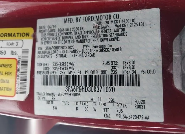 3FA6P0HD3ER371020 2014 2014 Ford Fusion- SE 9