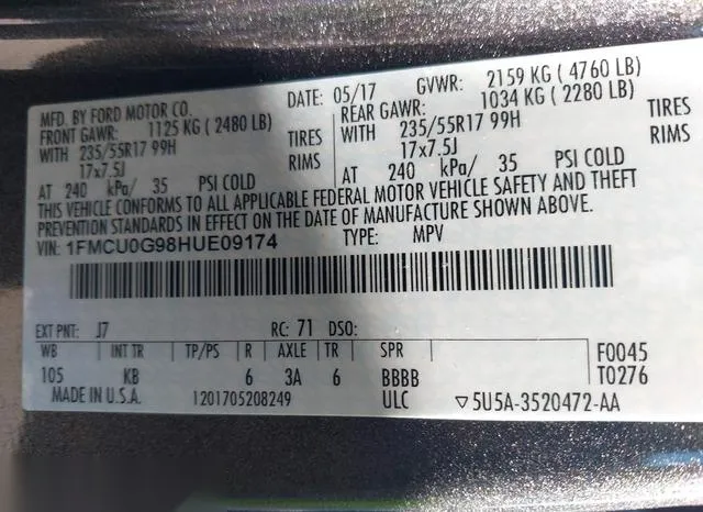 1FMCU0G98HUE09174 2017 2017 Ford Escape- SE 9