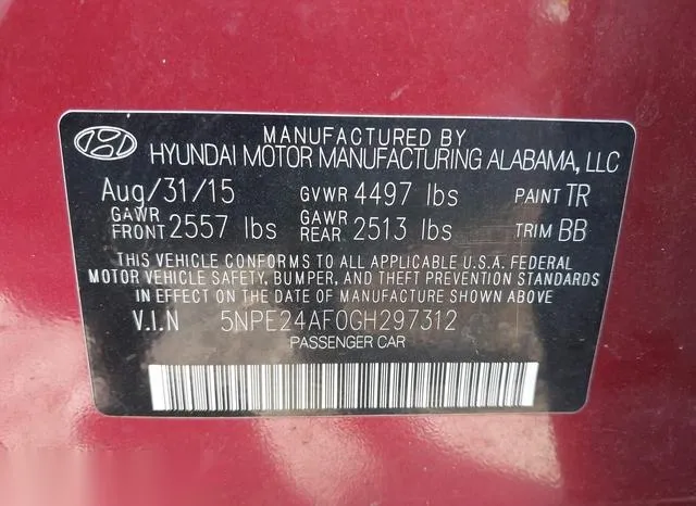 5NPE24AF0GH297312 2016 2016 Hyundai Sonata- SE 9