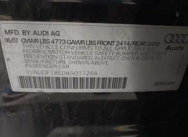 WAUDF78E08A017246 2008 2008 Audi A4- 2-0T 9