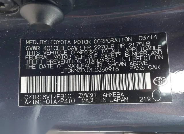 JTDKN3DU7E0368918 2014 2014 Toyota Prius 9