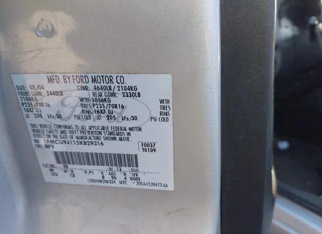 1FMCU94115KB29316 2005 2005 Ford Escape- Limited 9