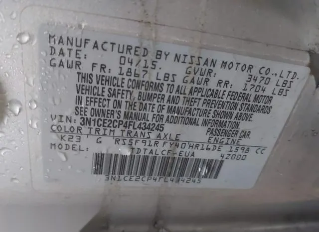 3N1CE2CP4FL434245 2015 2015 Nissan Versa- Note S -sr- 9