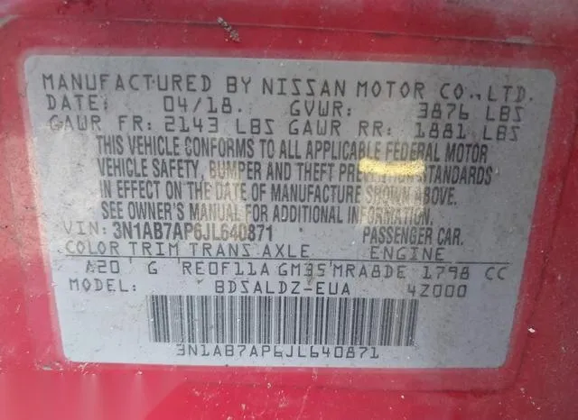 3N1AB7AP6JL640871 2018 2018 Nissan Sentra- SV 9