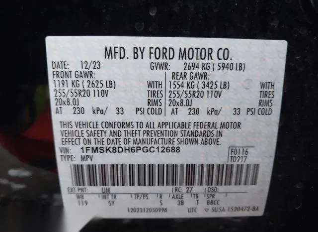 1FMSK8DH6PGC12688 2023 2023 Ford Explorer- Xlt 9