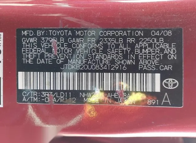 JTDKB20U083412916 2008 2008 Toyota Prius 9